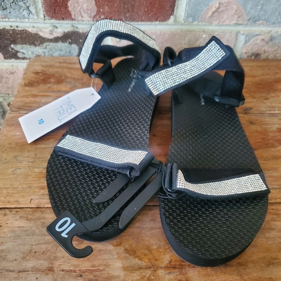 NWT Time and Tru Women's Bling Nature Velcro Sandals Size 10 - Picture 2 of 5